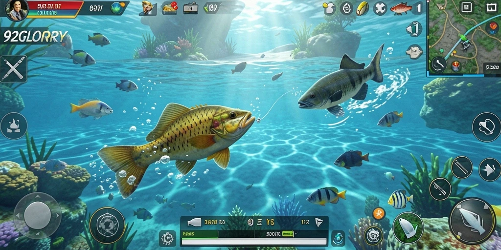 Screenshot menampilkan gameplay memancing yang menarik di 92GLORY.