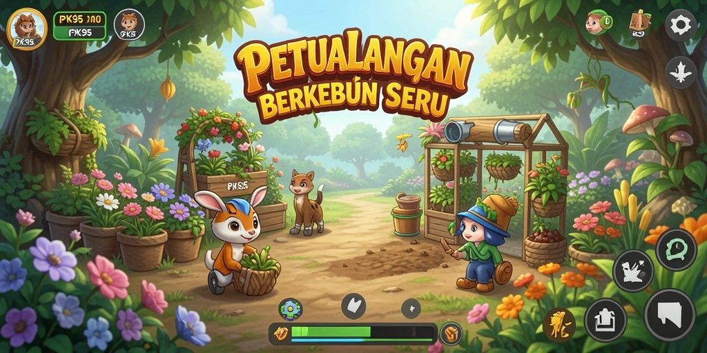 Tampilan gameplay menampilkan kebun yang indah dan aktivitas bertani yang seru.