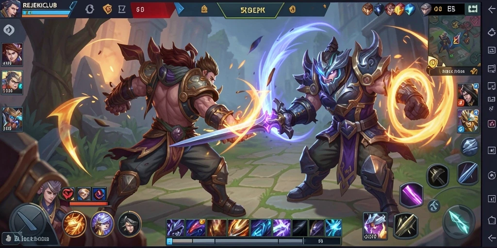 Screenshot gameplay REJEKICLUB menampilkan pertarungan seru antar hero.