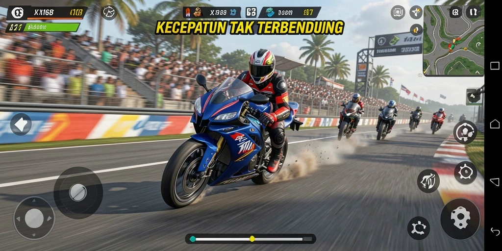 Tangkapan layar X168 menampilkan balapan motor yang seru dan kompetitif.